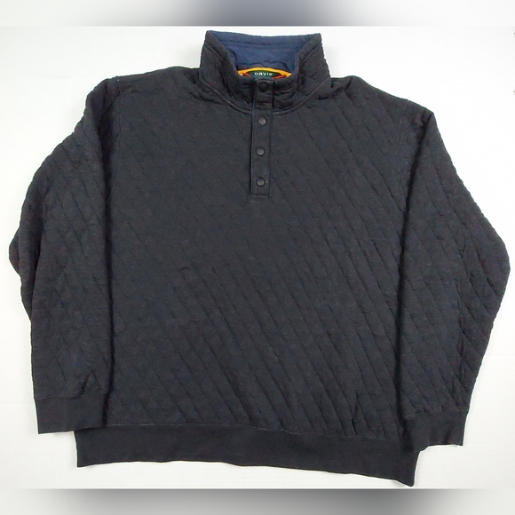 Orvis Pullover Mens Size XXL 2XL Black Diamond Quilted Snap Closure Long Sleeve - Picture 1 of 13